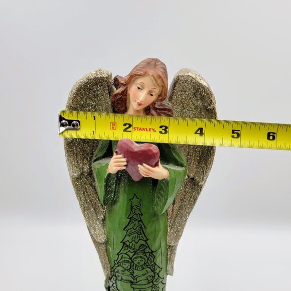 Angel Figurine Christmas Poinsettia Glitter Wings Heart Polyresin Woodcarve Tabl - Picture 10 of 10